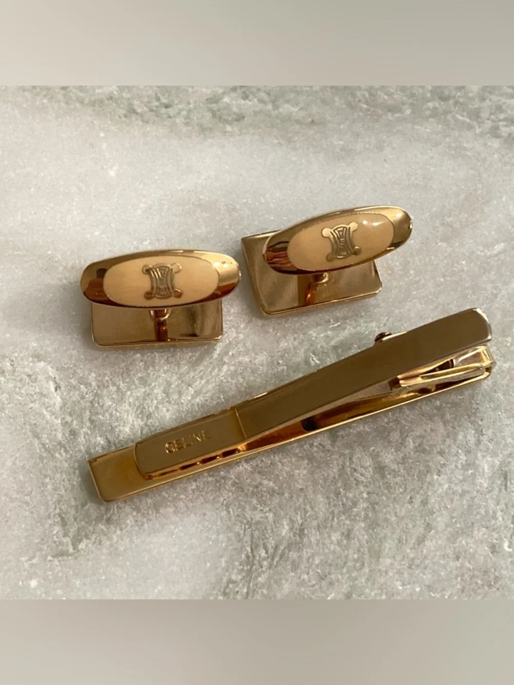 Celine Cuff Links + Tie Clip Set Vintage - Picture 5 of 6